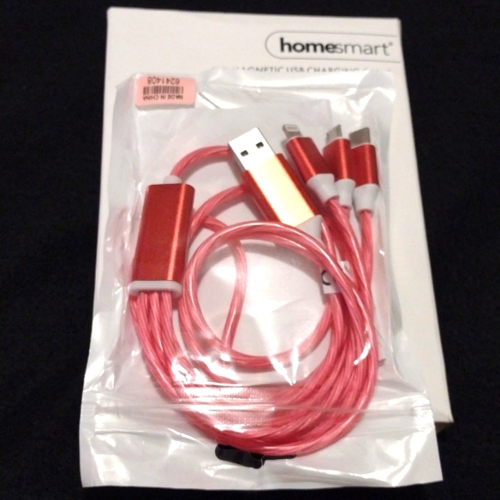 Triple LED USB charging cables. 3 different size plugs for different electronics